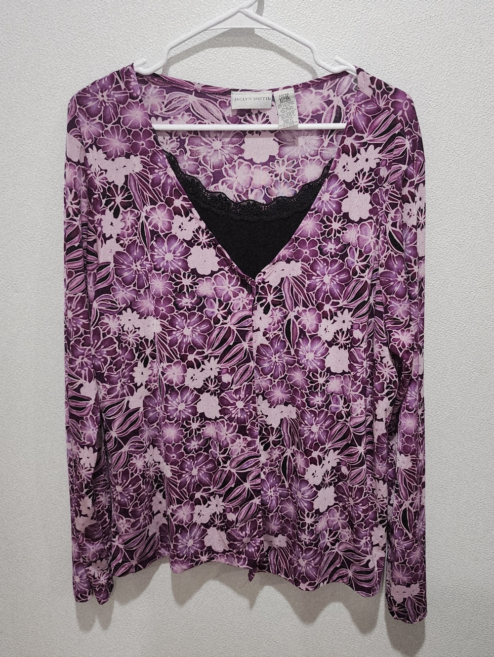 Jaclyn Smith Top Blouse Sz XL Purple Slinky Y2K Whimsigoth Built in Tank Stretch